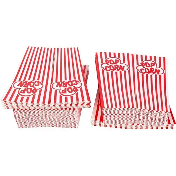 Popcorn Containers Boxes 100 Pack - Striped White and Red Paper - for Home Movie